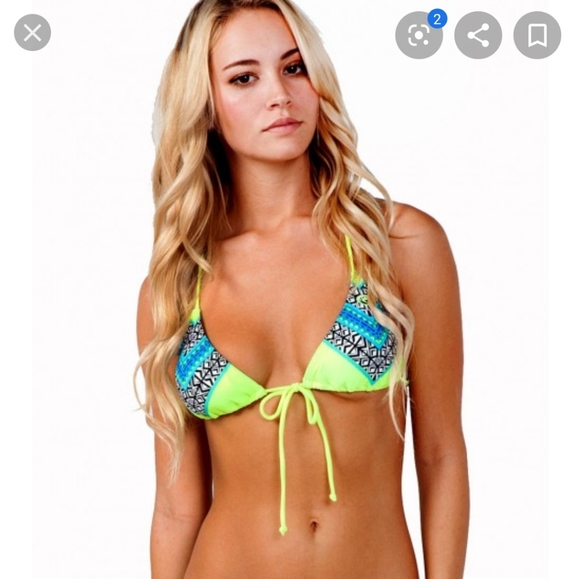 RIP CURL Neon Yellow Tribal Print Bikini Top XS - Picture 1 of 3